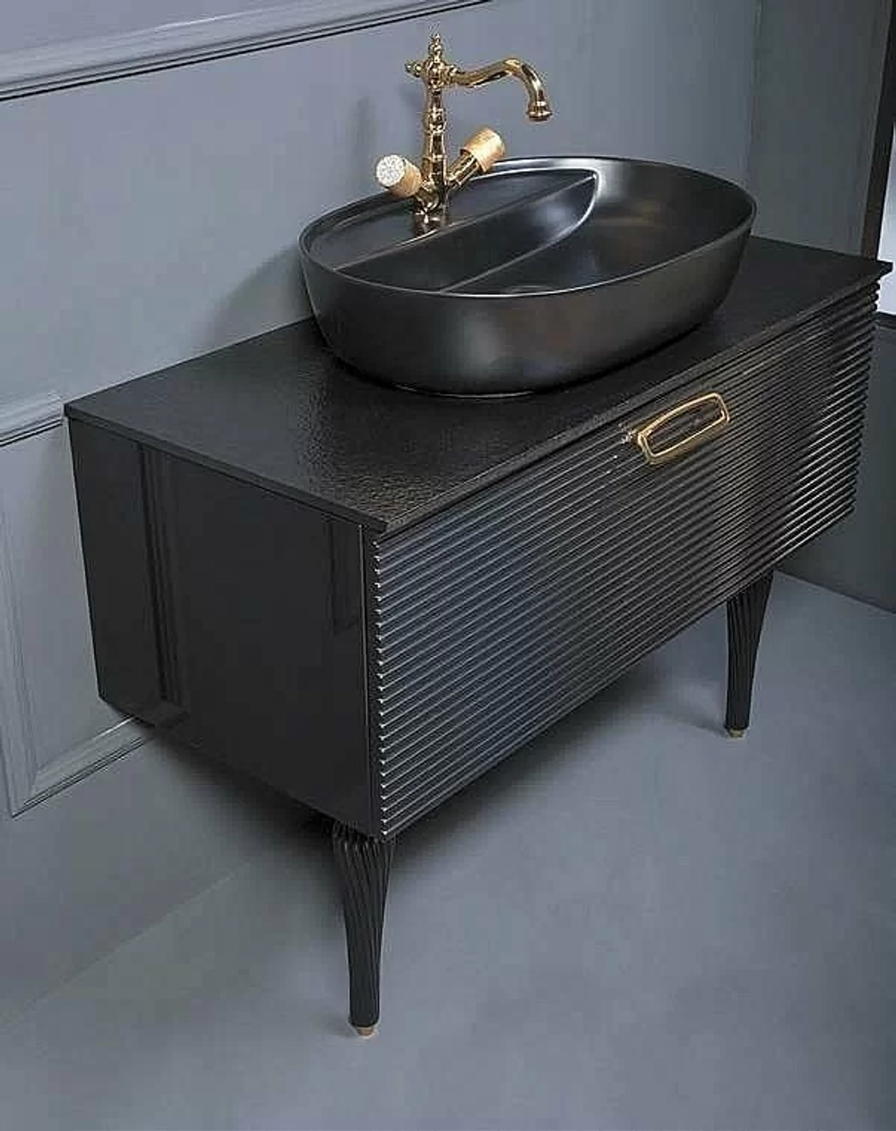 Тумба с раковиной Armadi Art Vallessi Avantgarde Linea 100 со столешницей черный с золотом
