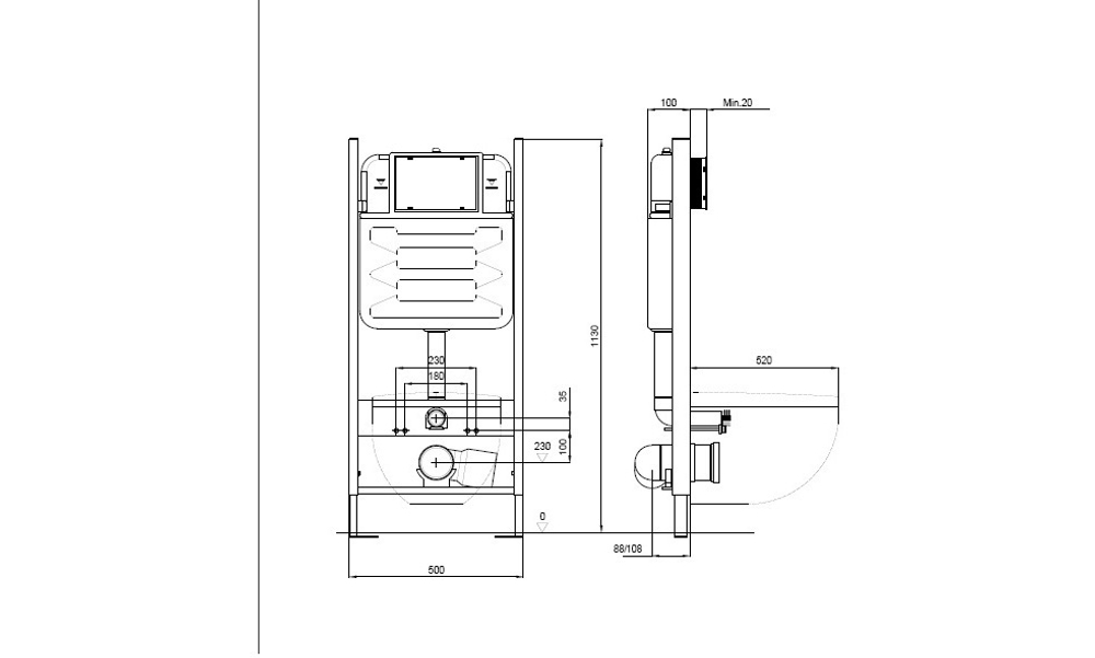 Инсталляция для подвесного унитаза (без верхней планки) Aquatek ECO Standart, 1130*500*100 мм + звукоизоляционная прокладка