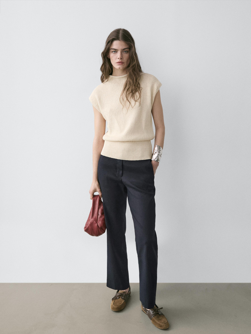 Massimo Dutti Брюки прямого кроя из смесового льна, темно-синий