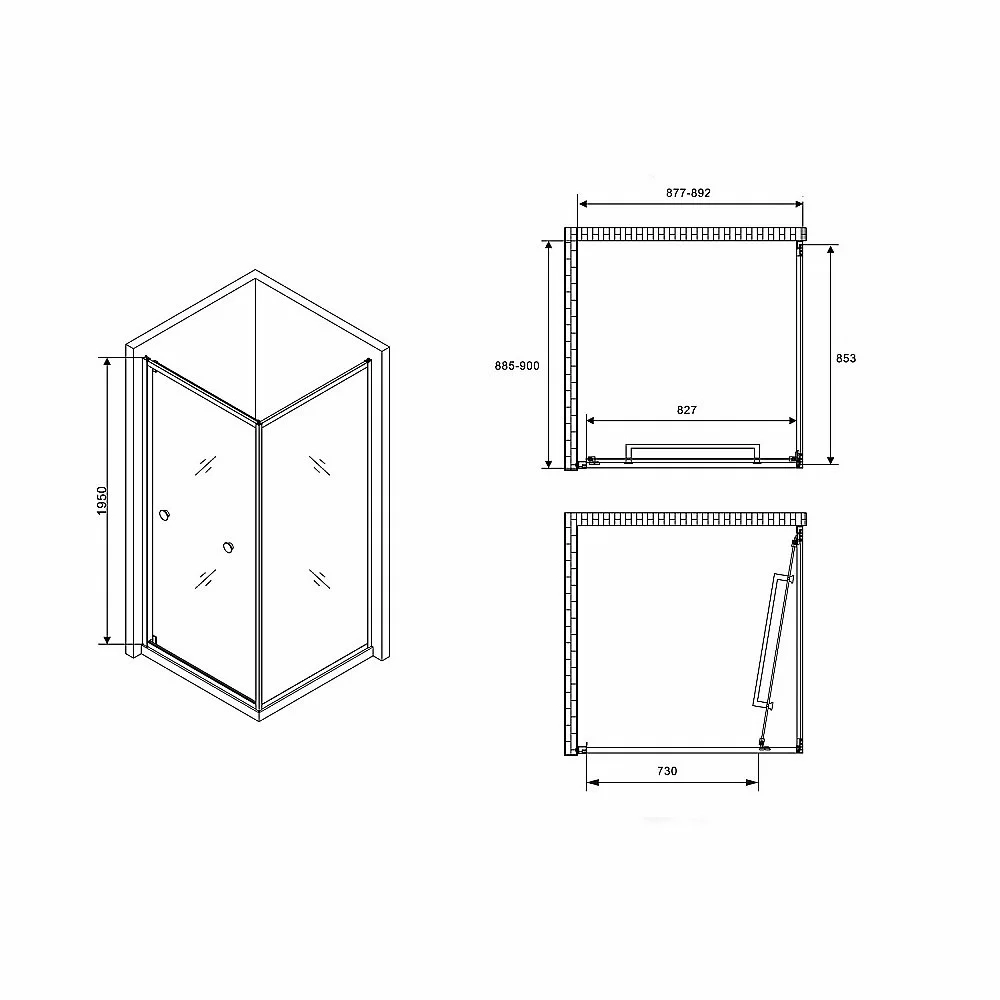 Душевой уголок Abber Schwarzer Diamant AG0A090B 90x90 стекло прозрачное/профиль черный