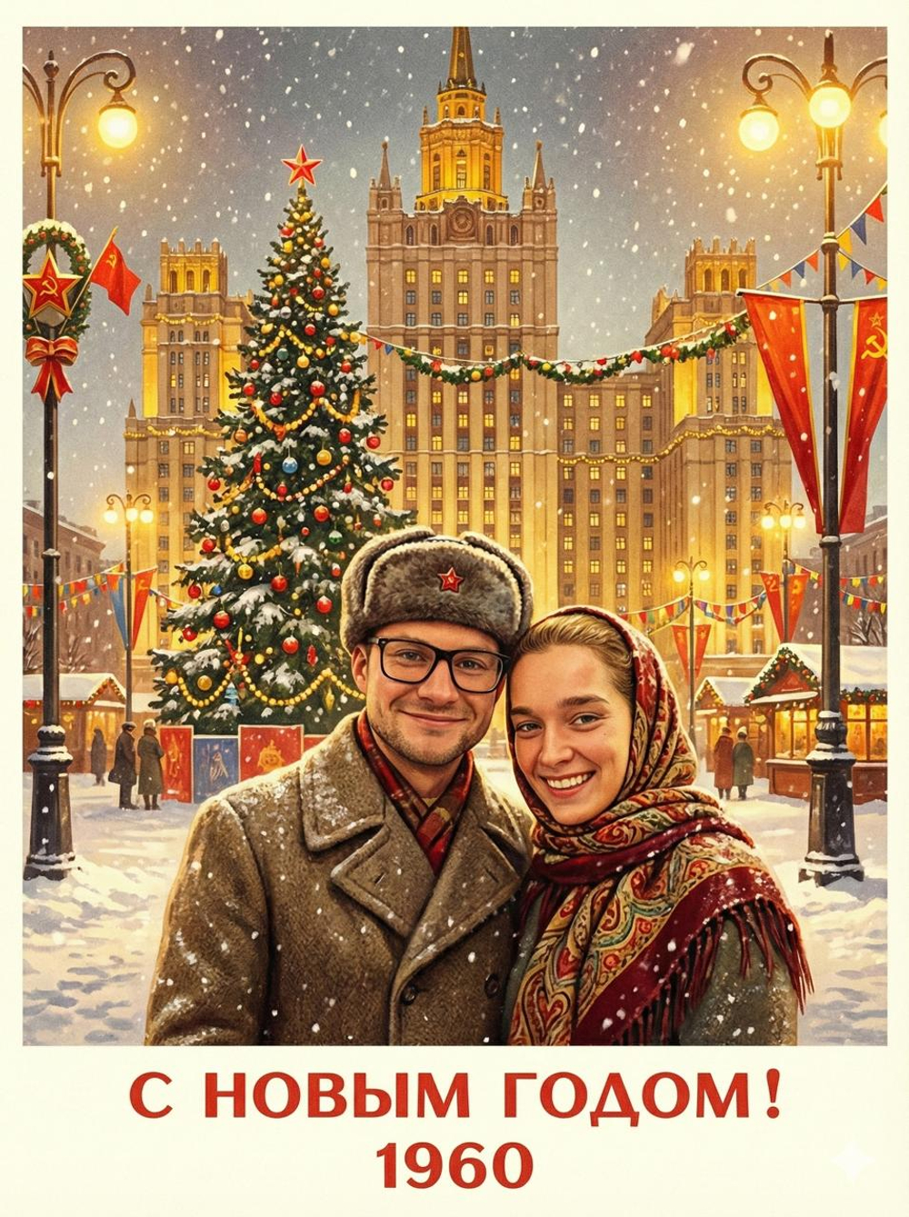 Винтажная советская новогодняя открытка 1960-х.