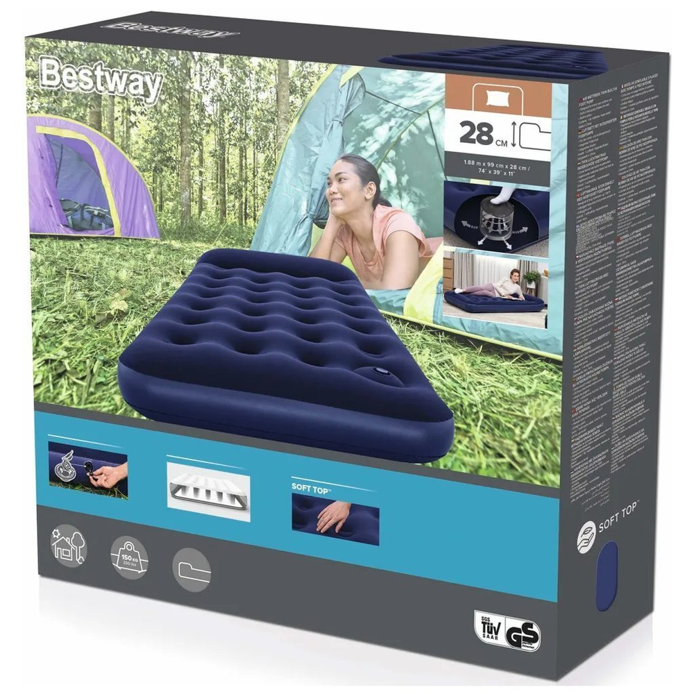 Матрас надувной Bestway, 188х99х28 см, 67224, нас встроен, ножн, флок, 150 кг