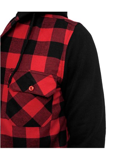 Рубашка URBAN CLASSICS Hooded Checked Flanell Sweat Sleeve Shirt  (Black/Red/Black)
