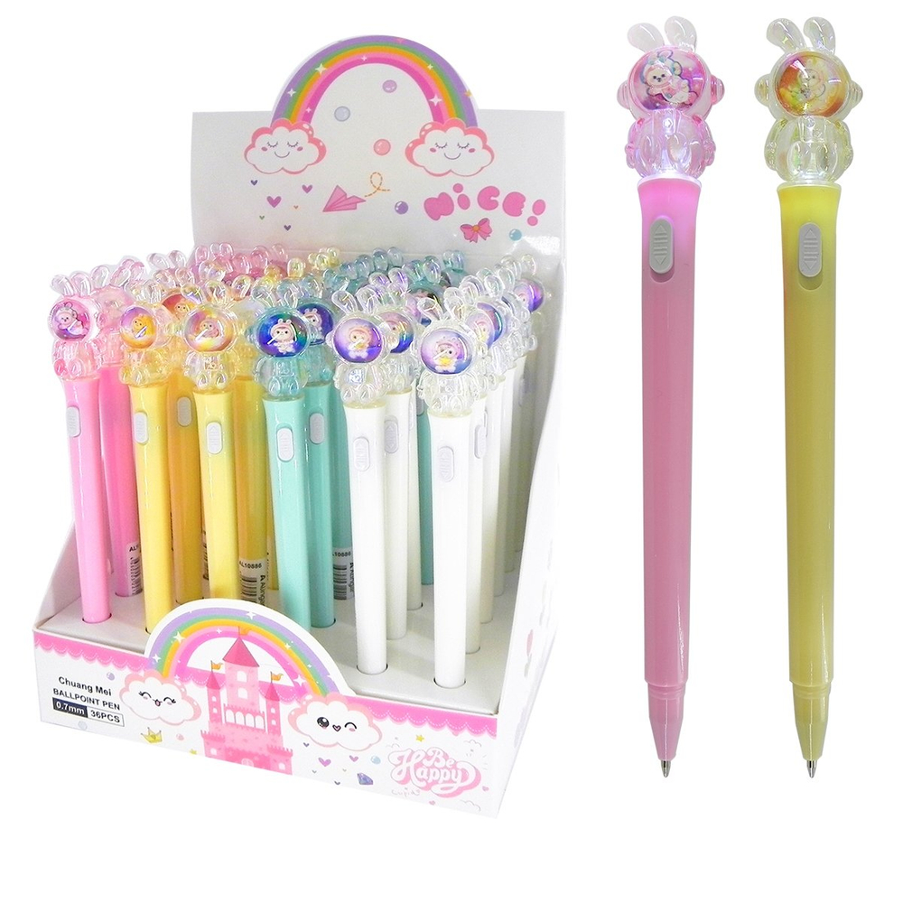 Ручка шариковая Alingar, " Зайчик космонавт ", 0,7 мм, синяя, с подсветкой, круглый, цветной, пластиковый корпус, карт. уп.