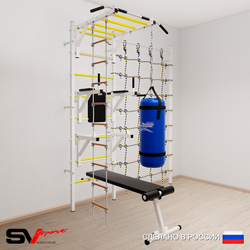 Шведская стенка Sv Sport усиленная 66230 (Турник рукоход/Брусья/Стойка/Скамья/Лестница/Цепь/Мешок 30кг/Канатный лаз)