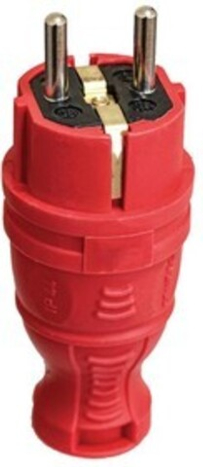 Вилка прямая с заземл. IP44 каучук красная