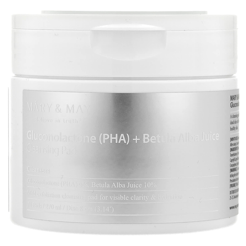Mary & May, очищающий диск с глюконолактоном (ПГК) и соком березы белой, 70 шт., 270 мл