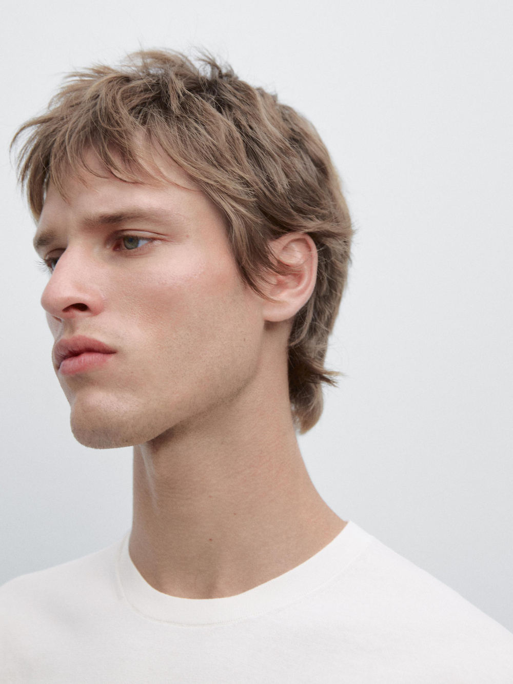 Massimo Dutti Хлопковая футболка с коротким рукавом, кремовый