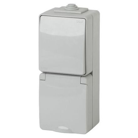 Блок розетка+выкл. ОП Эра Эксперт 11-7607-03 16А(10AX)-250В верт. IP65 сер. ЭРА Б0035998