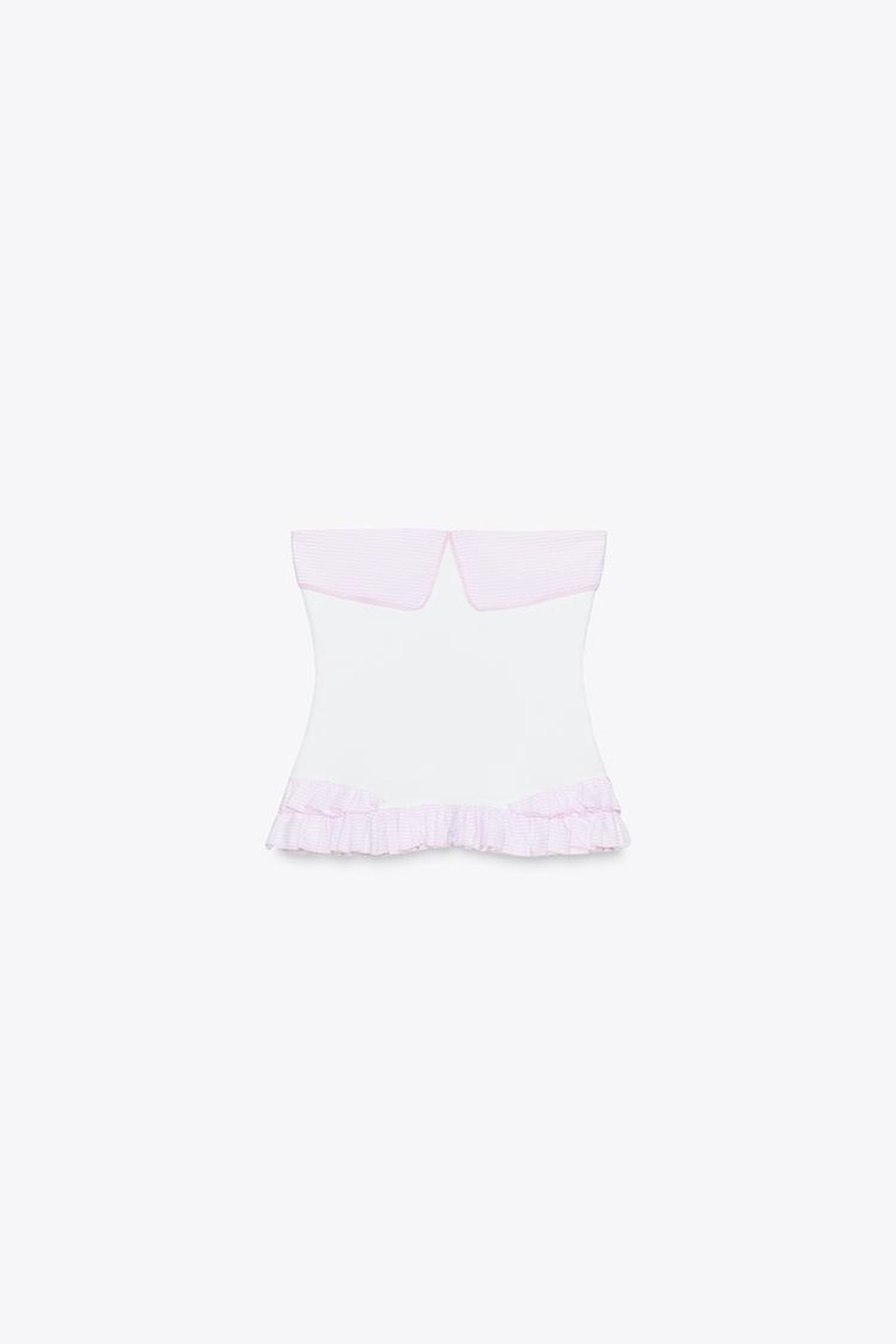 ZARA КОМБИНИРОВАННЫЙ ТОП БЕЗ БРЕТЕЛЕЙ, БЕЛЫЙ