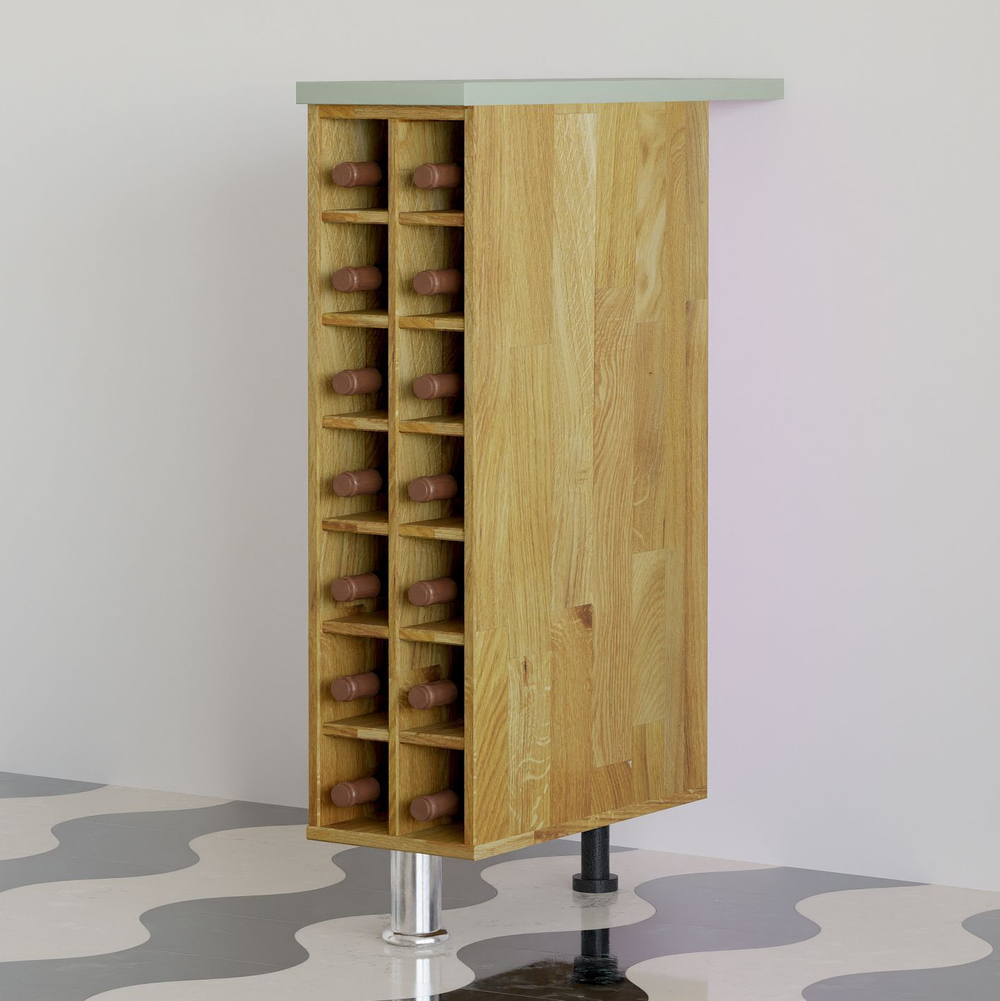 Кухонный напольный модуль для бутылок 20х60х85 см Малага из массива дуба, со столешницей / винный шкаф на ножках