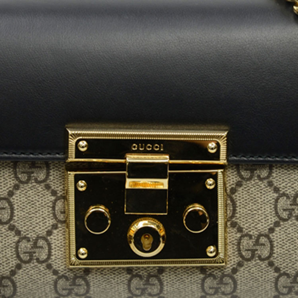 GUCCI Padlock Canvas With Leather Crossbody Bags Small Women"s Ebony & Black