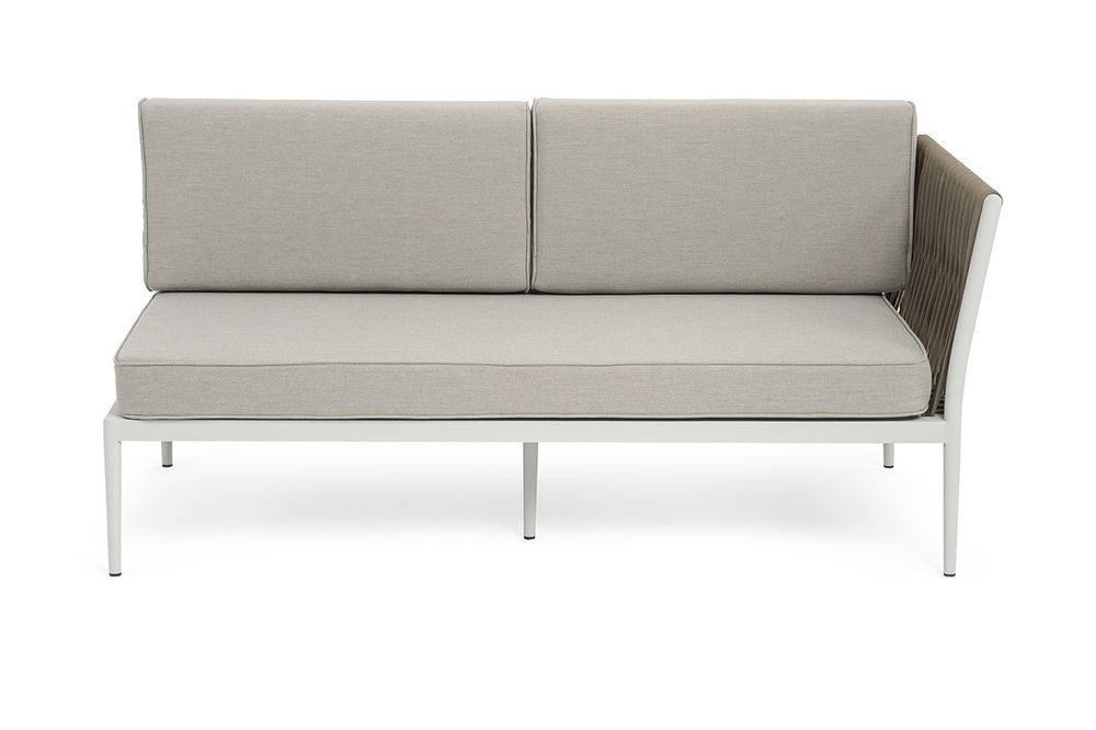 "Касабланка" левый модуль плетеный из роупа, каркас алюминий светло-серый (RAL7035) муар, роуп серо-коричневый 23мм, ткань бежевая 15052