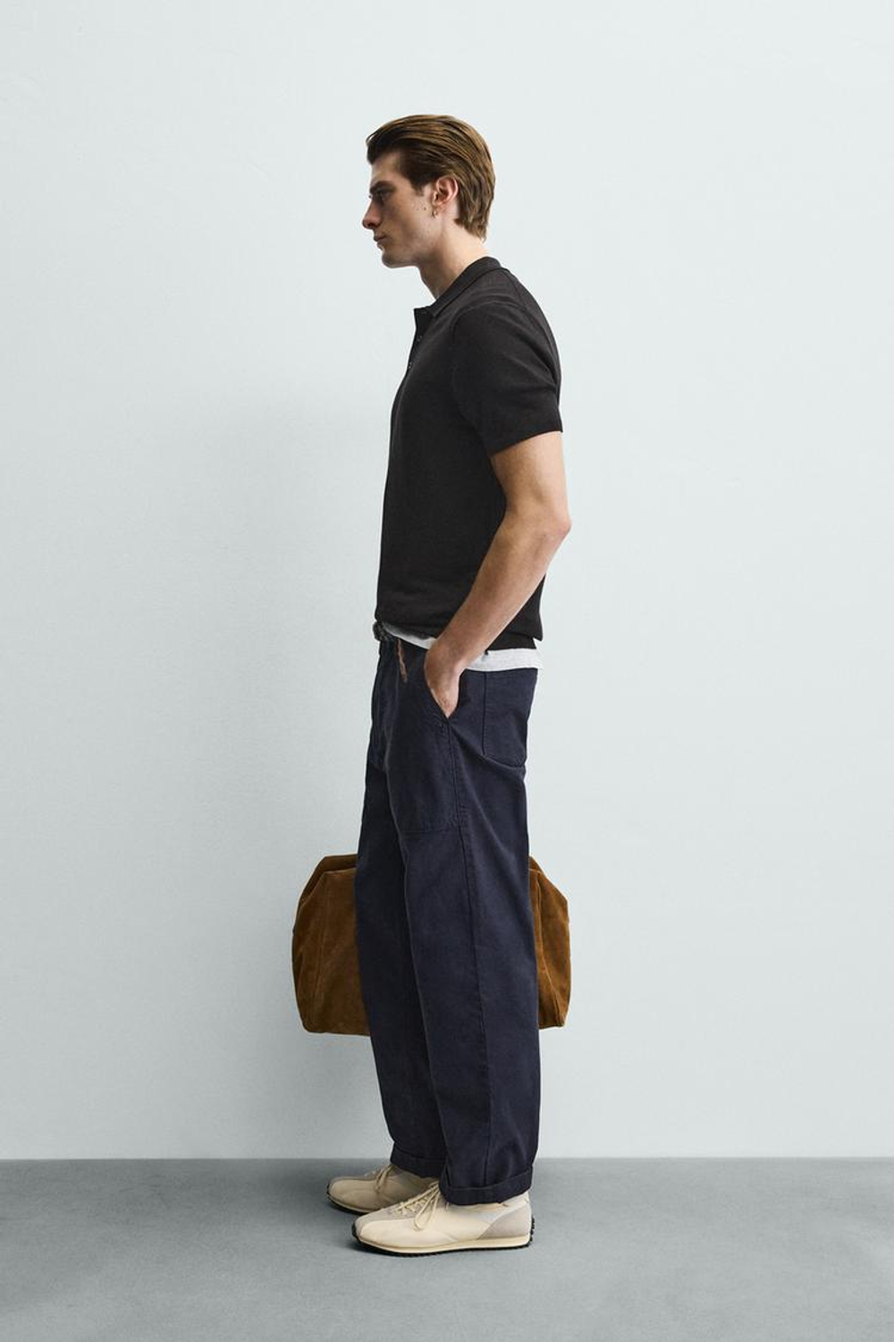 ZARA ПОЛО ИЗ ТРИКОТАЖА КЛАССИЧЕСКОГО КРОЯ, ЧЕРНЫЙ