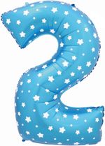 Шар (40"/102 см) Цифра, 2, Звездочки, Голубой, в упаковке 1 шт.