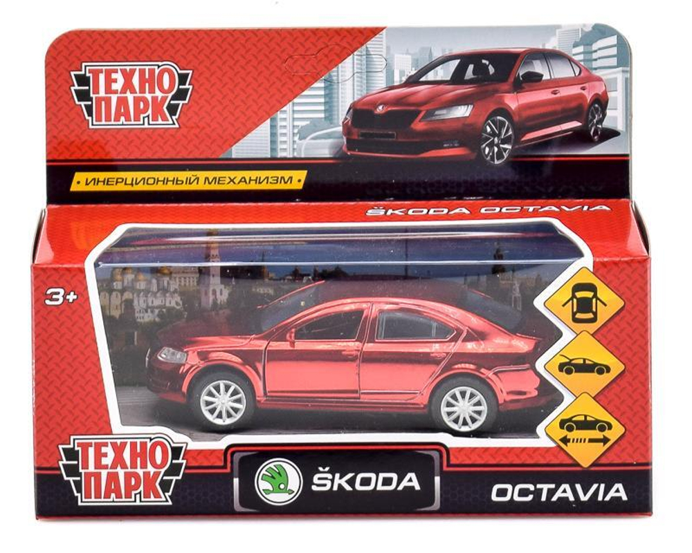 Модель ин. мет. "Skoda Octavia. Хром" 12см, красный, открыв.двери OCTAVIA-RD-CH (Технопарк)