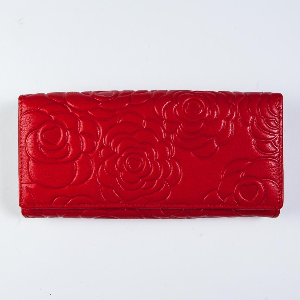 Стильный красный женский большой кошелёк из натуральной кожи с 8 отделениями для пластиковых карт + 1 для пропуска, 3 большими отделениями для купюр, 1 потайным отделение + 1 на молнии, монетницей с 2 отделениями Dublecity DC220-100B в подарочной коробке