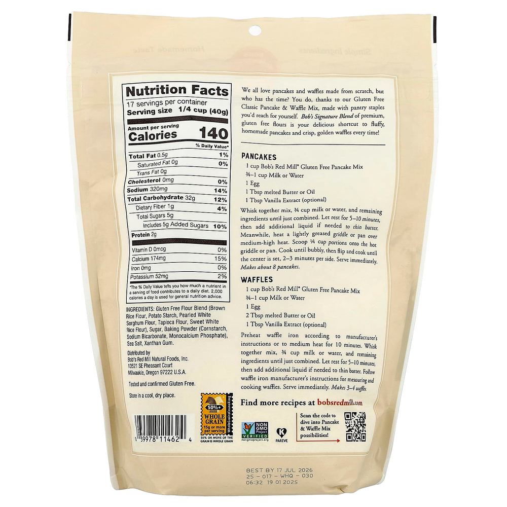 Bob's Red Mill, классическая смесь для выпекания блинов и вафель, 680 г (24 унции)