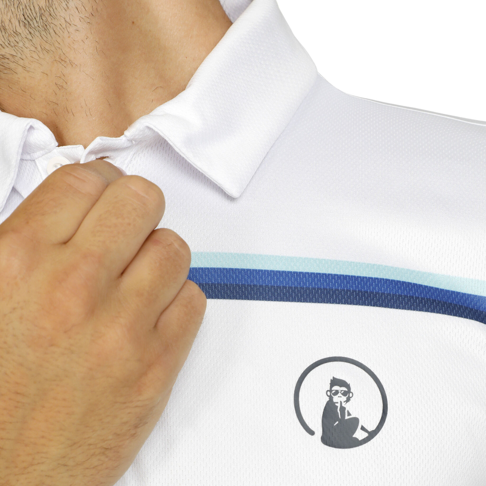 Мужское теннисное поло Quiet Please Ocean AOP Stripe Tournament Polo Men - White, Dark Blue