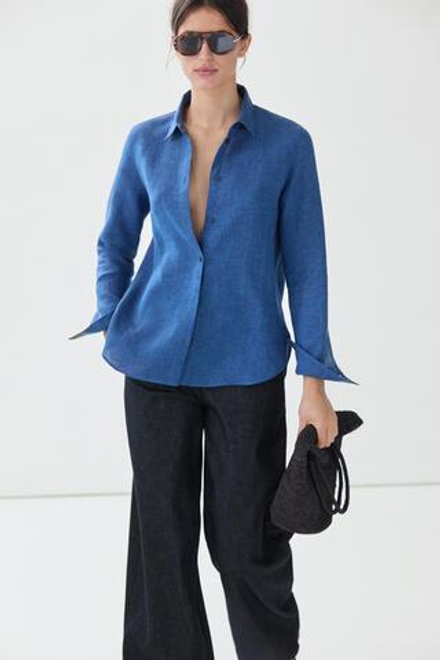 Massimo Dutti Струящаяся рубашка из 100% льна, индиго