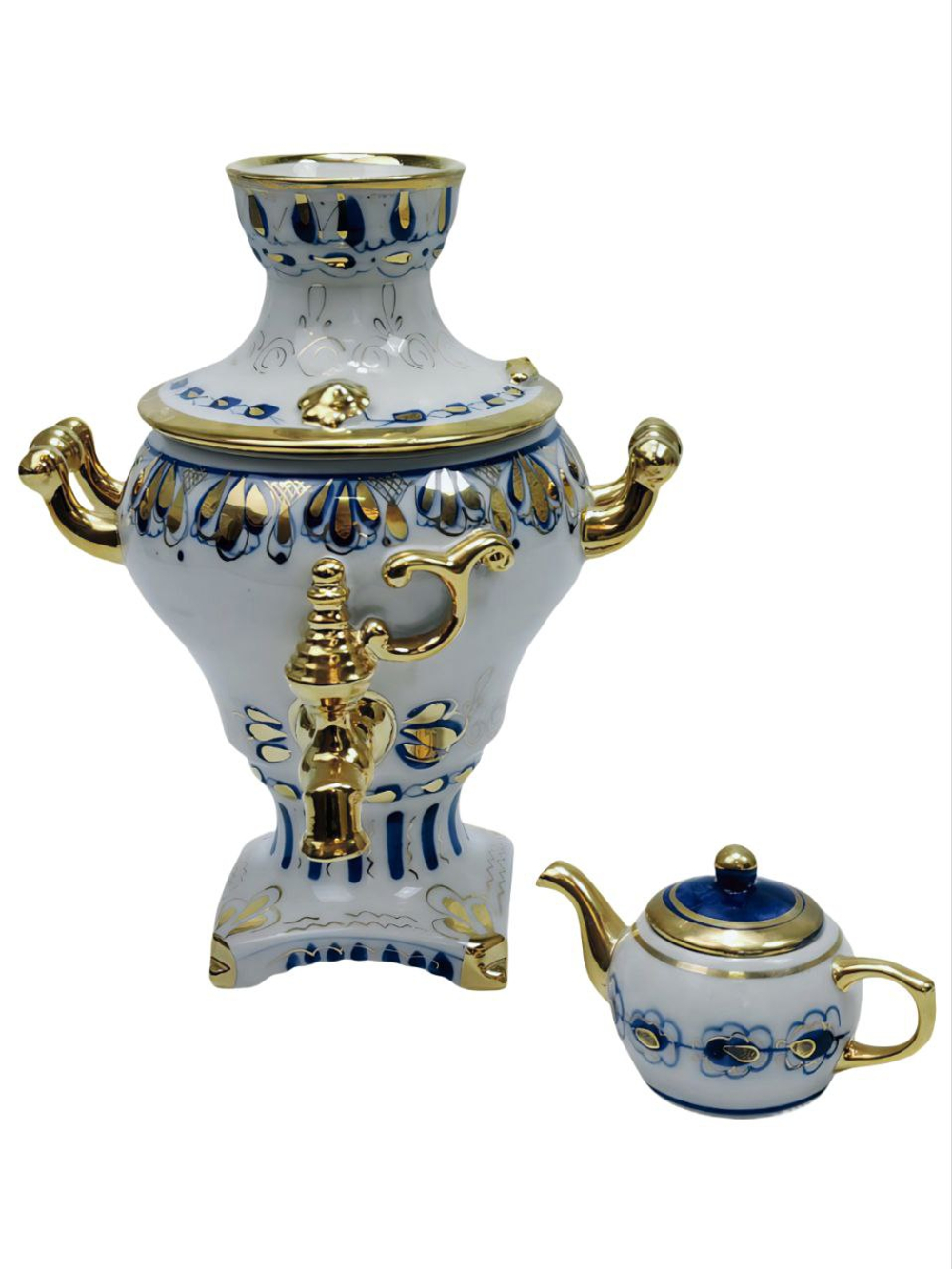 Статуэтка "Самовар с заварочным чайничком" Гжель
