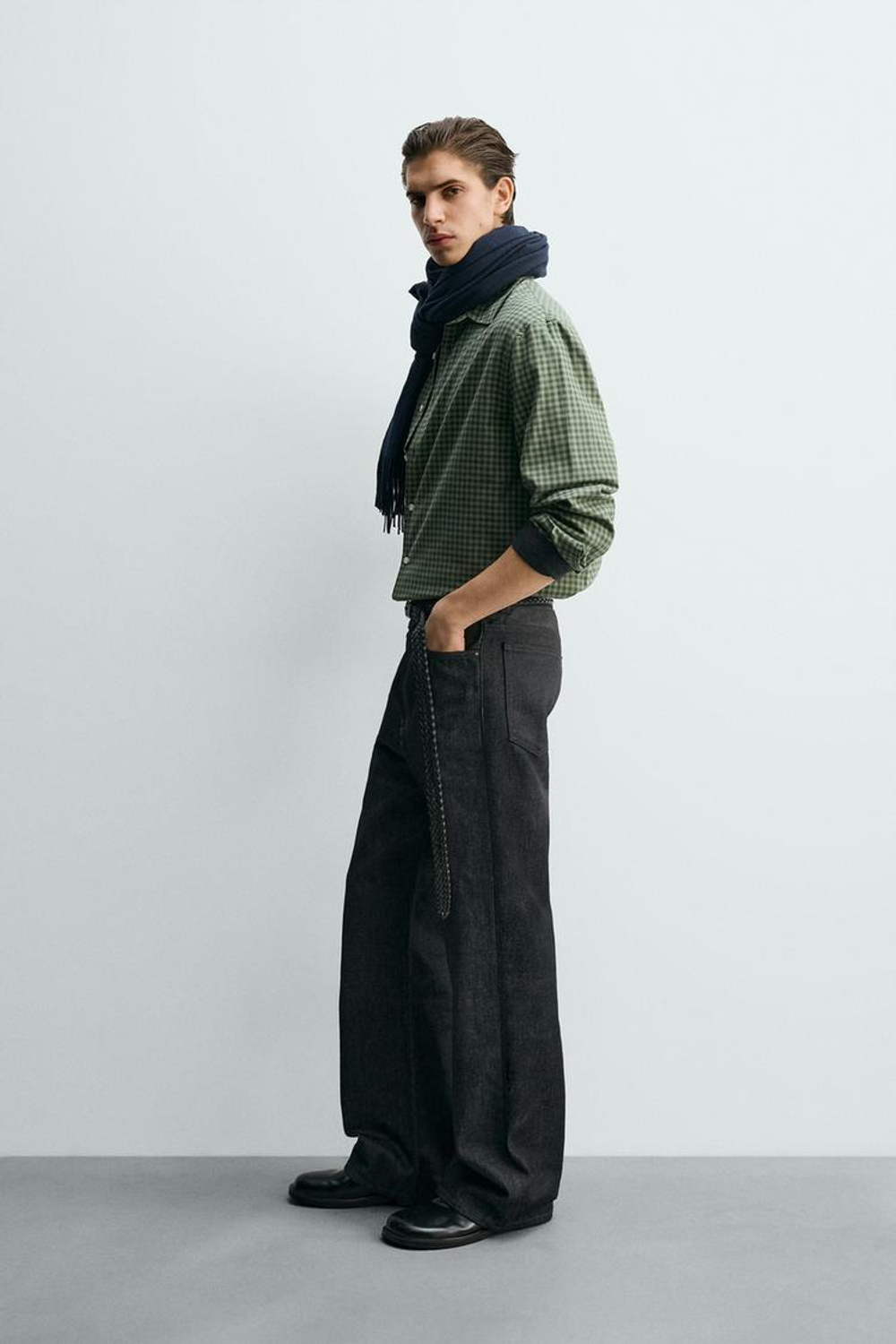 ZARA РУБАШКА REGULAR FIT В КЛЕТКУ, МЯГКИЙ ЗЕЛЕНЫЙ