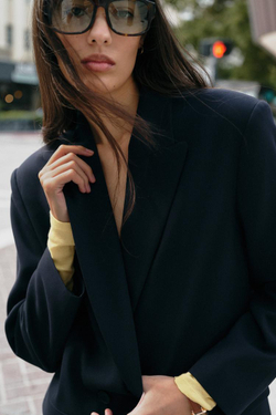 ZARA ДВУБОРТНЫЙ БЛЕЙЗЕР ОВЕРСАЙЗ, МОРСКОЙ СИНИЙ