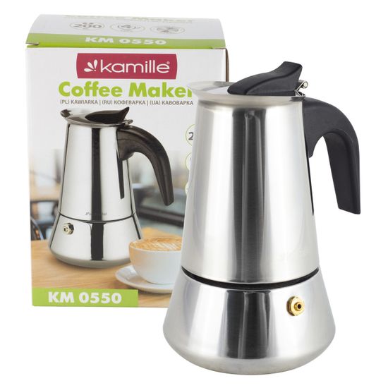 Кофеварка гейзерная 200 мл. 4 порции Kamille KM 0550 из нержавеющей стали