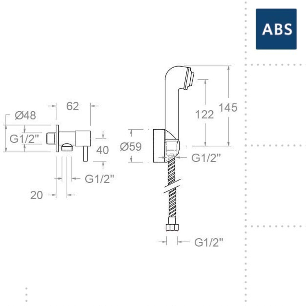 Гигиенический душ с угловым краном и ABS лейкой без рычага WC 114902