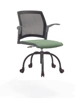 Кресло Rewind каркас черный, пластик серый, база паук краска черная, с открытыми подлокотниками, сиденье бледно-зеленое, спинка-сетка