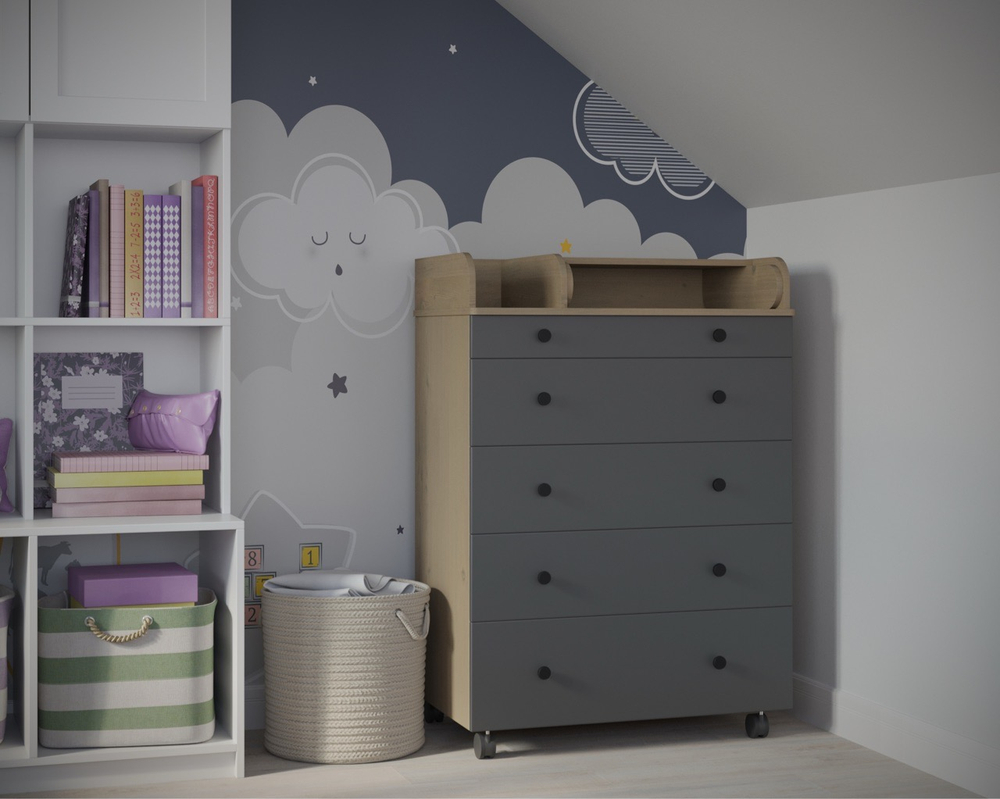 Комод пеленальный Incanto Oskar 80/5 графит/дуб