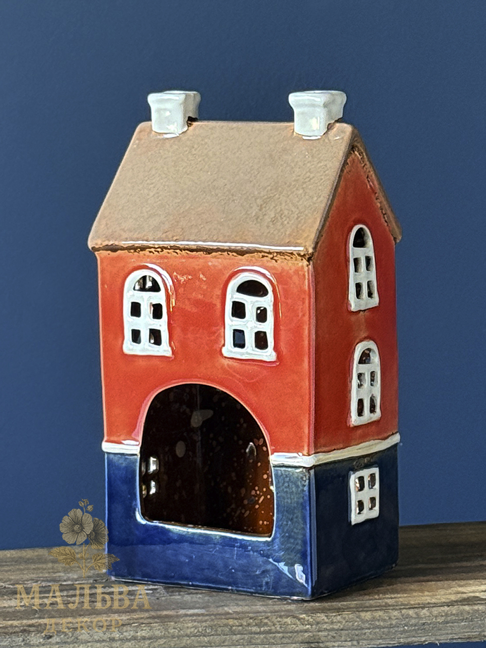 Подсвечник домик "Оранжево-синий домик" 12x9x22 см Clayre & Eef