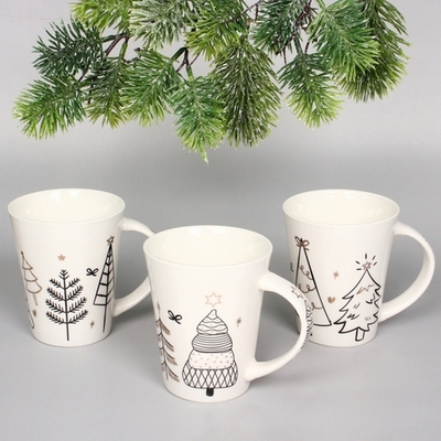 Кружка керамическая 380мл «Ёлки золотые», микс 4рисунка