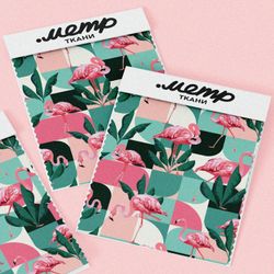 Ткань атлас фламинго в квадратах