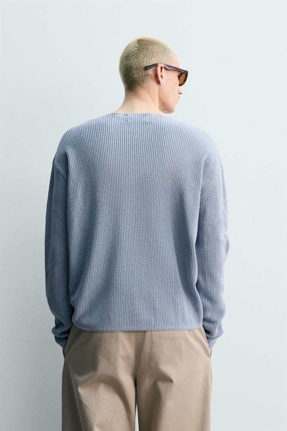 ZARA ШЕЛКОВО-ЛЬНЯНОЙ СВИТЕР, НЕБЕСНО-ГОЛУБОЙ