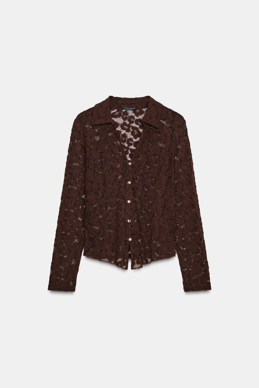 ZARA ТОП С ВЫШИВКОЙ РИШЕЛЬЕ, КОРИЧНЕВЫЙ