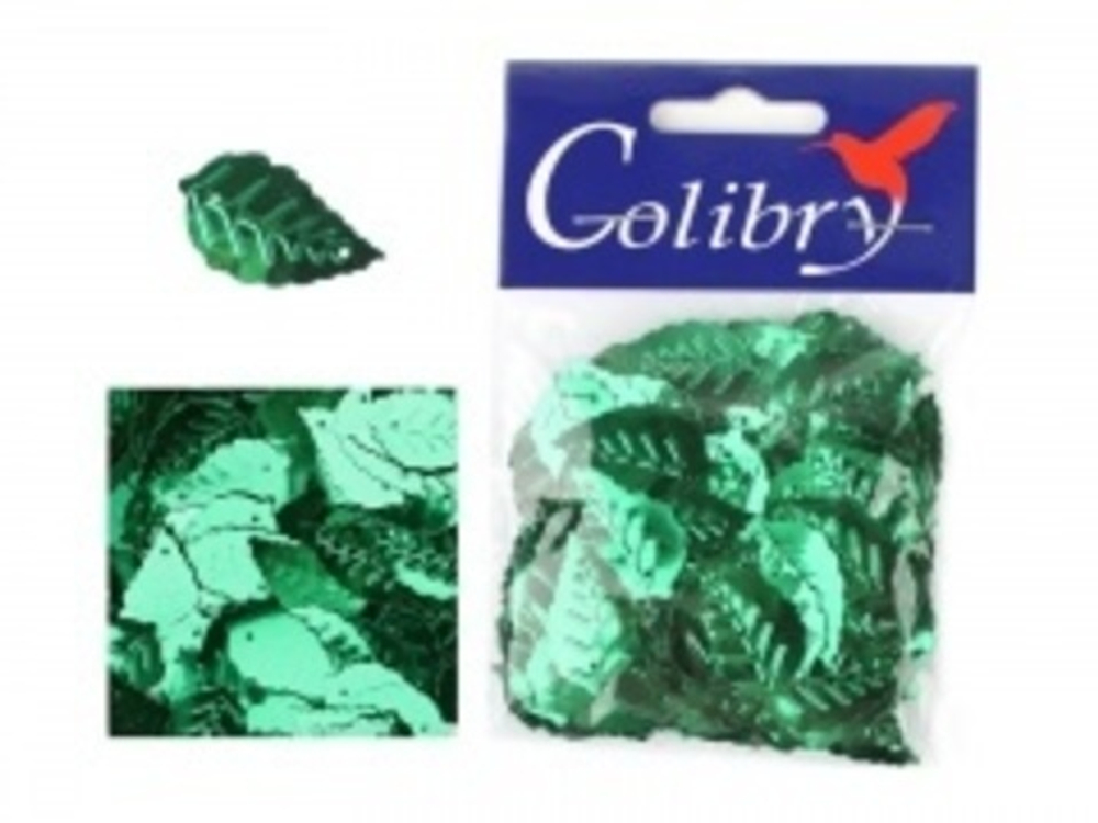 Пайетки фигурные голографические-(листья)-10гр-14х25мм-Colibry