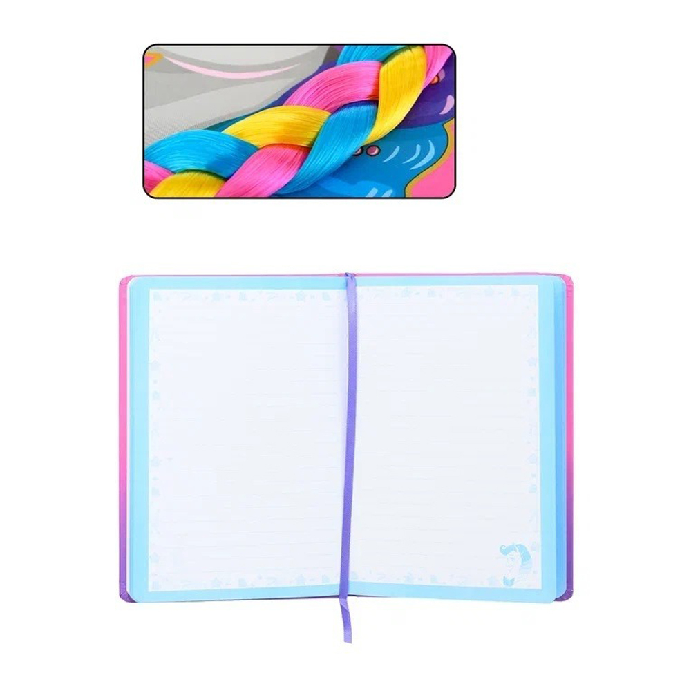 Блокнот детский Basir, формат А5, серия "Единорог", твёрдый переплёт с поролоном и косой из искусственного волоса, 21*14.5 см, 80 листов, 2 цвета ассорти