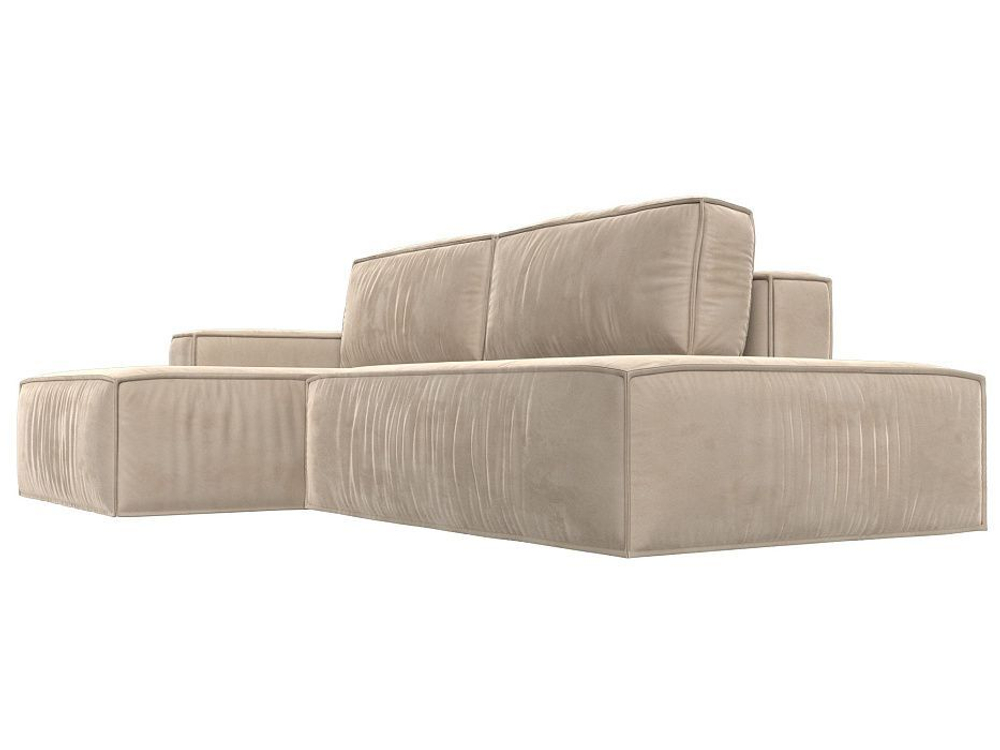 Диван угловой Прага модерн левый угол, Бежевый, Велюр, 116739L