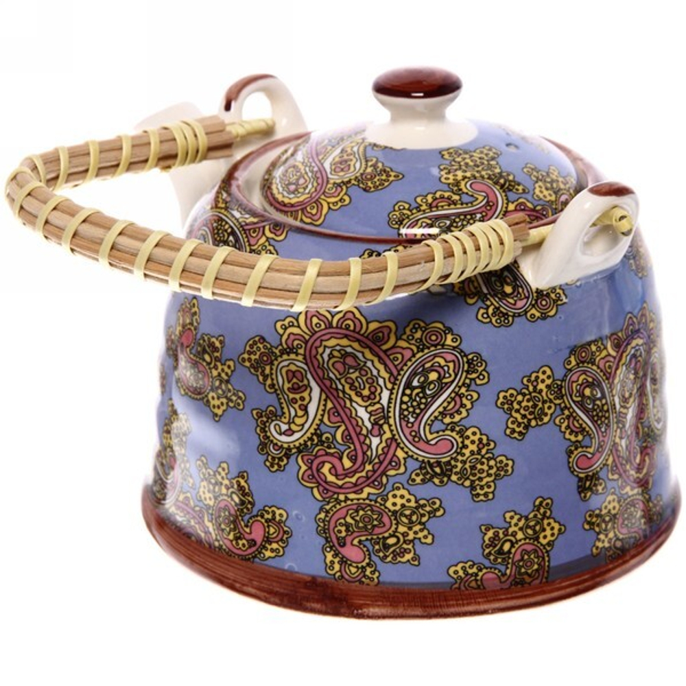 Чайник заварочный керамический 700мл с ситом «Китайские мотивы» голубой