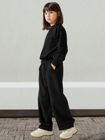 10049 Брюки детские палаццо футер 3-х нитка начес черные (88-164)