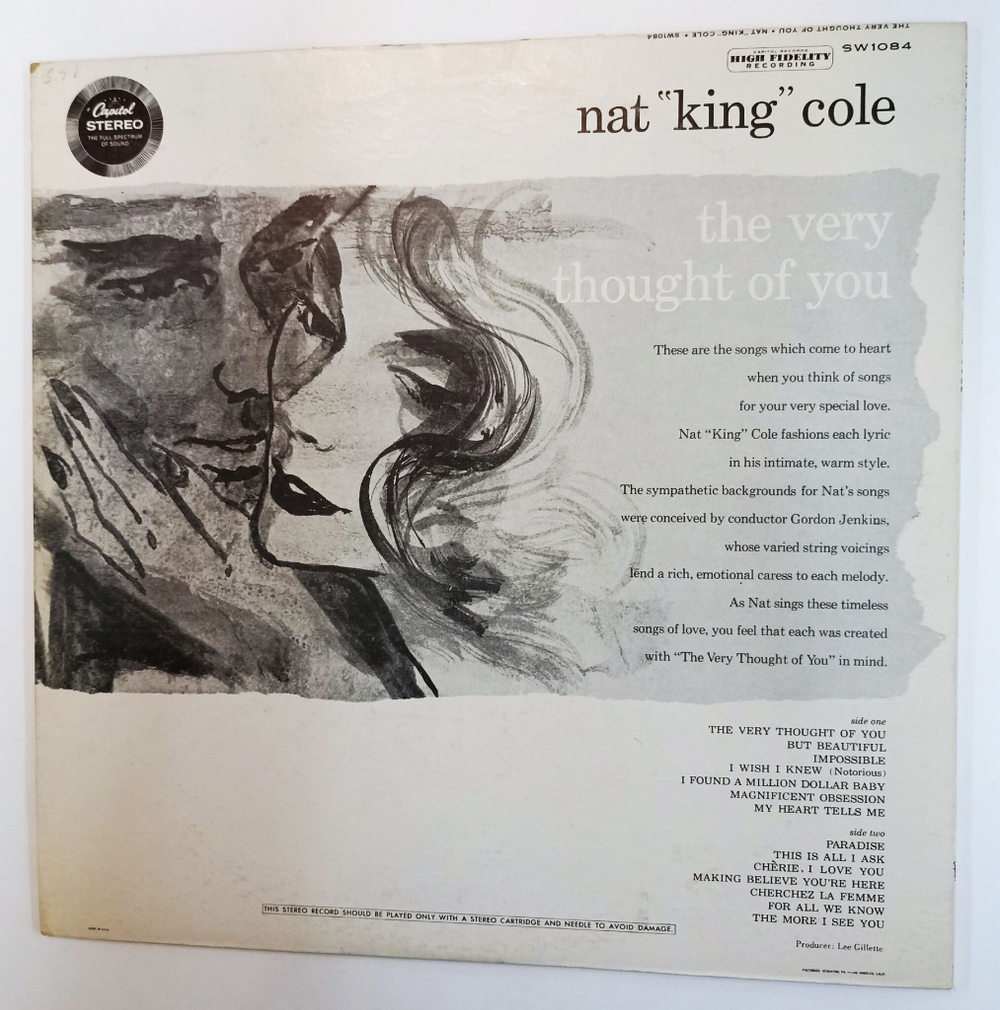 Винтажная виниловая пластинка LP Nat King Cole, Gordon Jenkins And His Orchestra The Very Thought Of You (USA 1958)