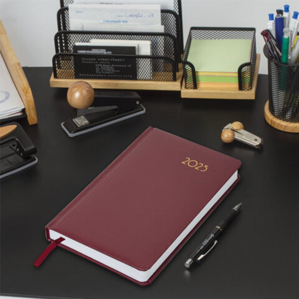 Ежедневник датированный 2025 А5 138x213 мм BRAUBERG "Select", балакрон, бордовый, 115810