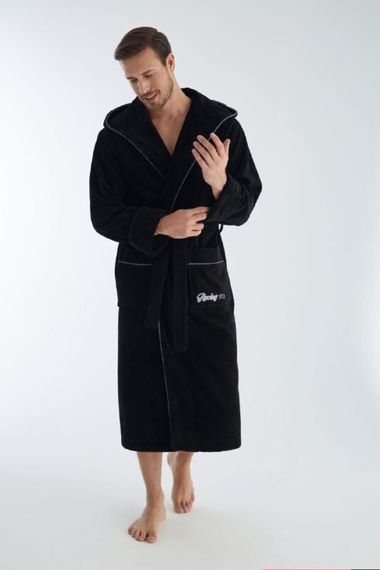 Халат мужской с капюшоном 1320 черный Nusa Турция