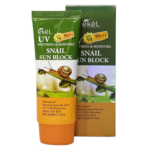 Солнцезащитный крем для лица и тела с муцином улитки Ekel Soothing & Moisture Snail Sun Block SPF 50/ PA+++, 70 мл