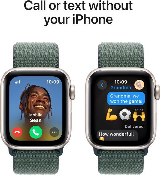 Умные часы Apple Watch SE 2024 40 мм из алюминия цвета «сияющая звезда», нейлоновый браслет зеленого цвета