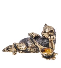 Народные промыслы AM-4134 Фигурка «Кот без забот» (латунь, янтарь)