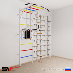 Шведская стенка Sv Sport усиленная 6490 (Турник рукоход/Брусья/Лестница/Трапеция/Канатный лаз)