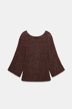 ZARA АЖУРНЫЙ СВИТЕР, КОРИЧНЕВЫЙ