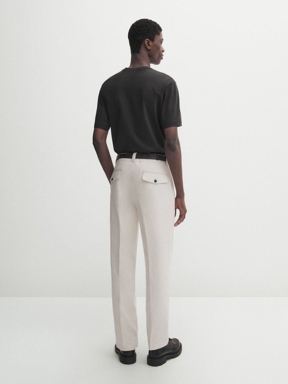 MASSIMO DUTTI Хлопковая футболка с короткими рукавами - Studio, черный